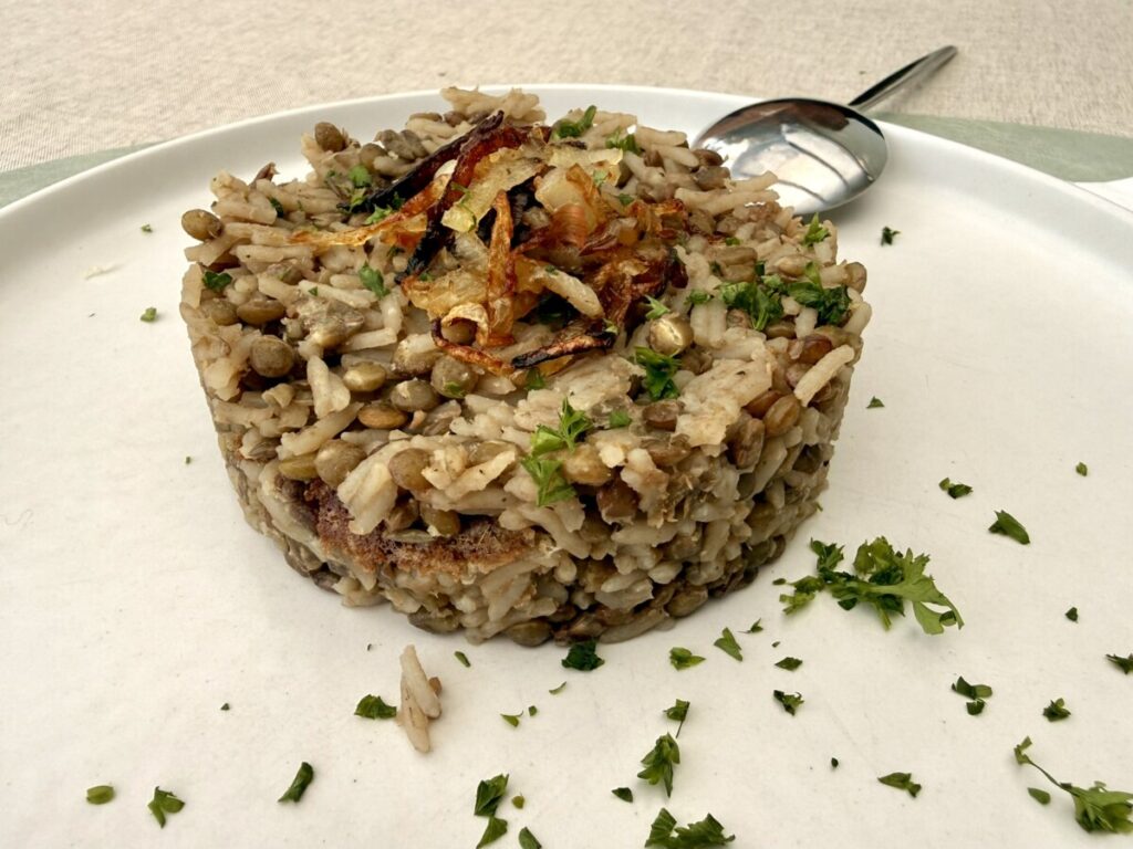 Mujaddara with caramelized onions