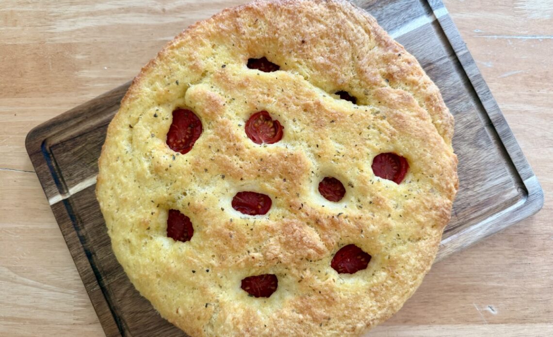 Focaccia barese out of the oven