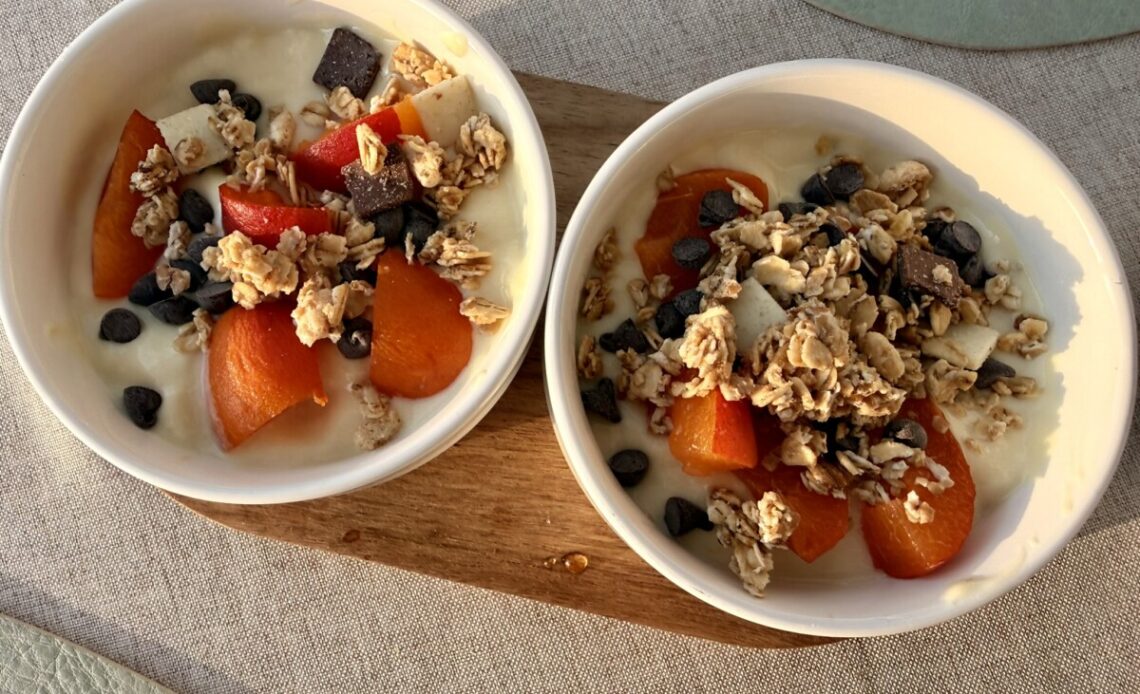 Apricot and chocolate chip parfait