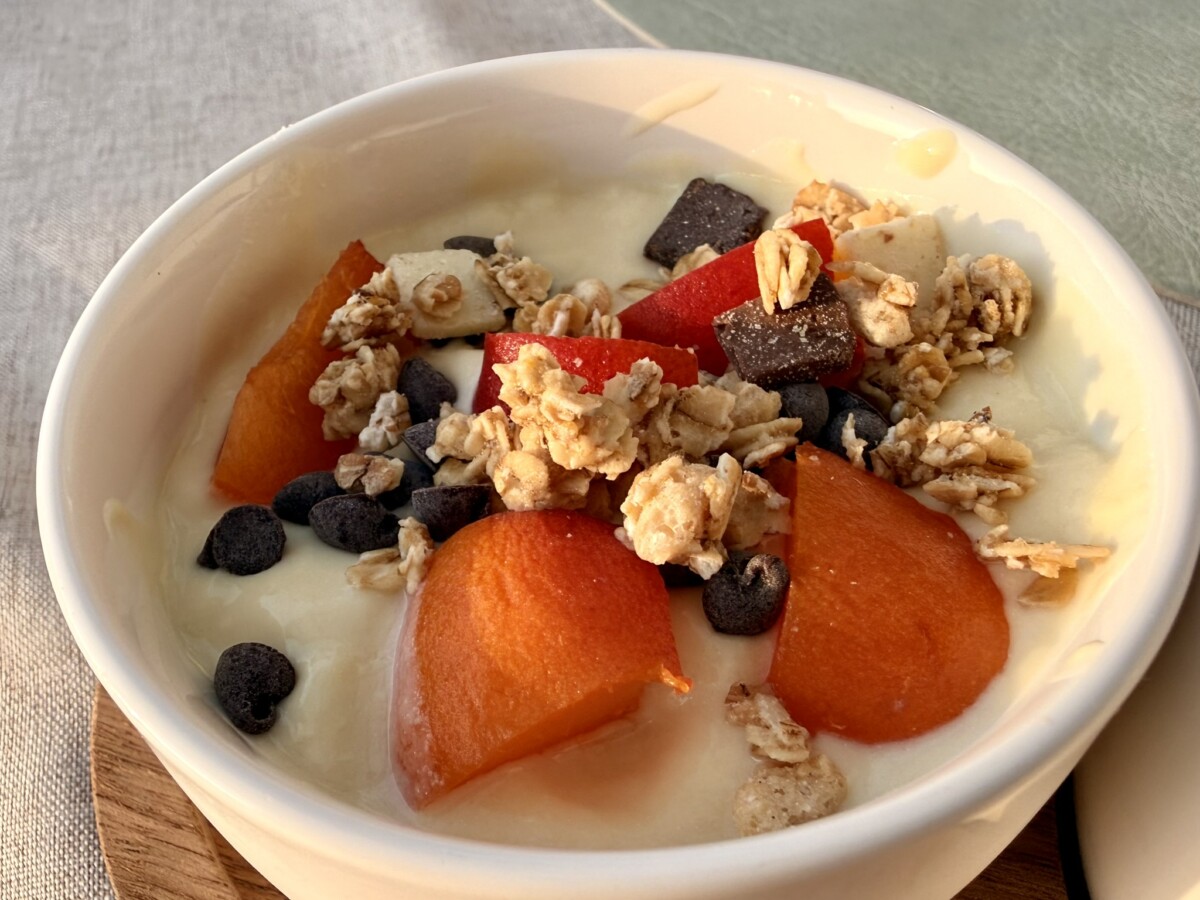 Apricot and dark chocolate chip parfait