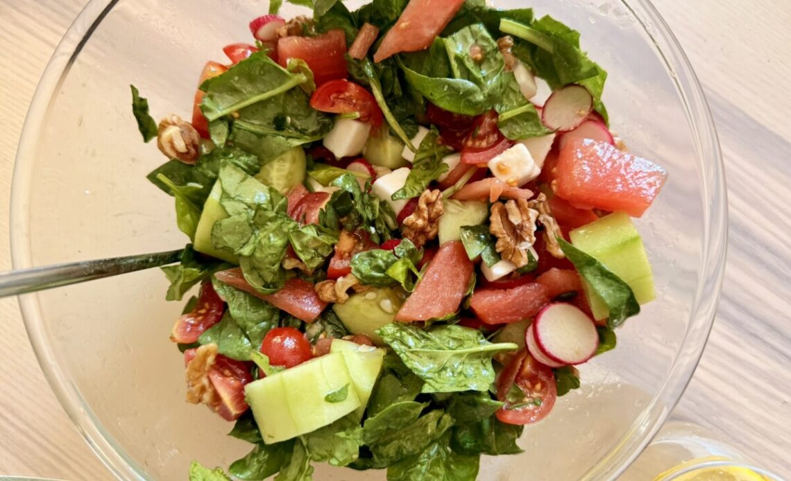 Watermelon and spinach salad